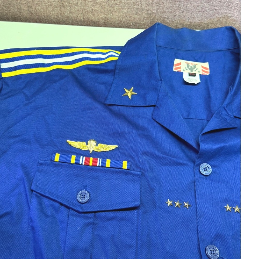 Regal Military Combat Shirt Blue Button Front Uniform Costume Men's 3XL Y2K Rap - Picture 7 of 12